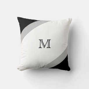 Coussin Monogramme à rayures simples et modernes noir et g