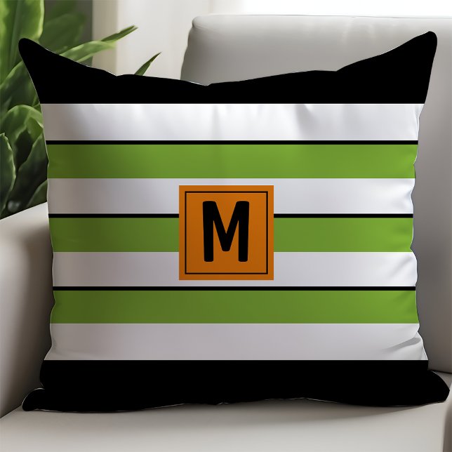 Coussin Monogramme à rayures vertes gras (Créateur téléchargé)
