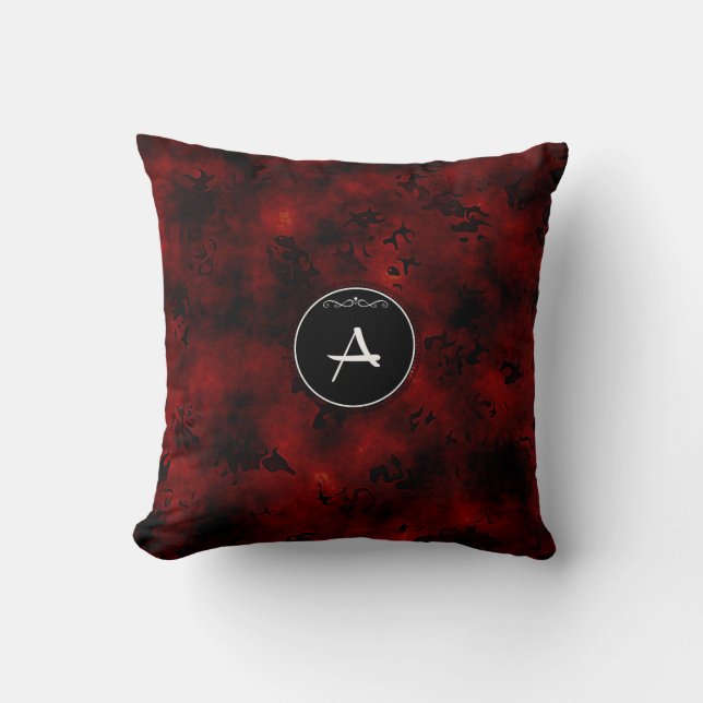 Coussin Monogramme "A" sur dessin rouge et noir (Recto)