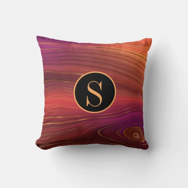 Coussin Monogramme Abstrait Art Orange Red Gold Motif (Recto)