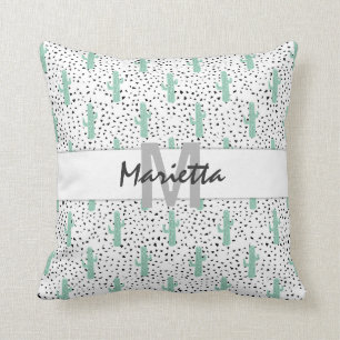 Coussin Monogramme abstrait artistique moderne de cactus