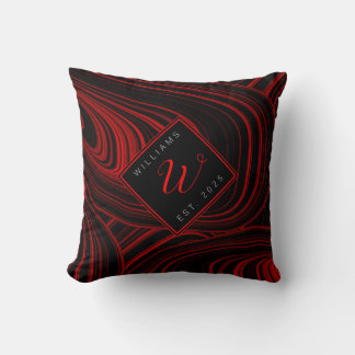 Coussin Monogramme Abstrait de la famille rouge et noire