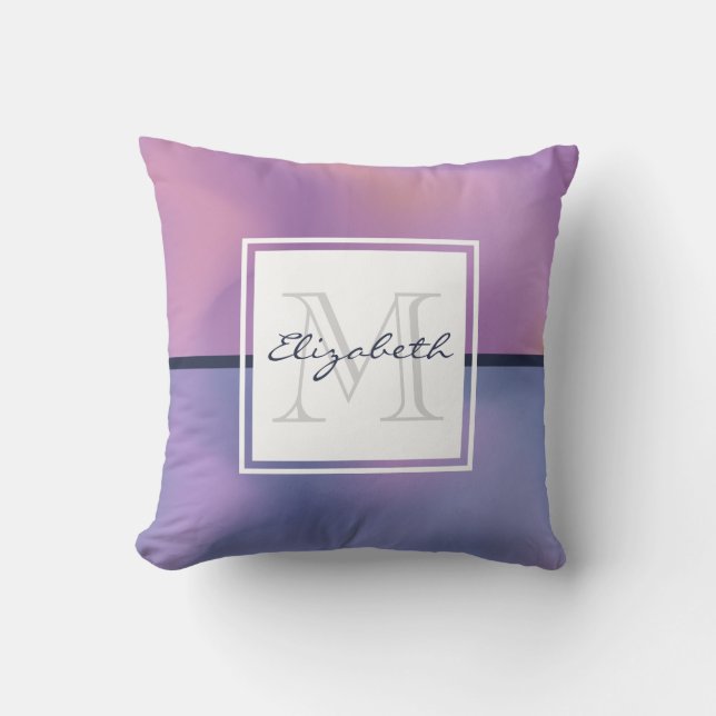 Coussin Monogramme Abstrait moderne violet et rose (Recto)