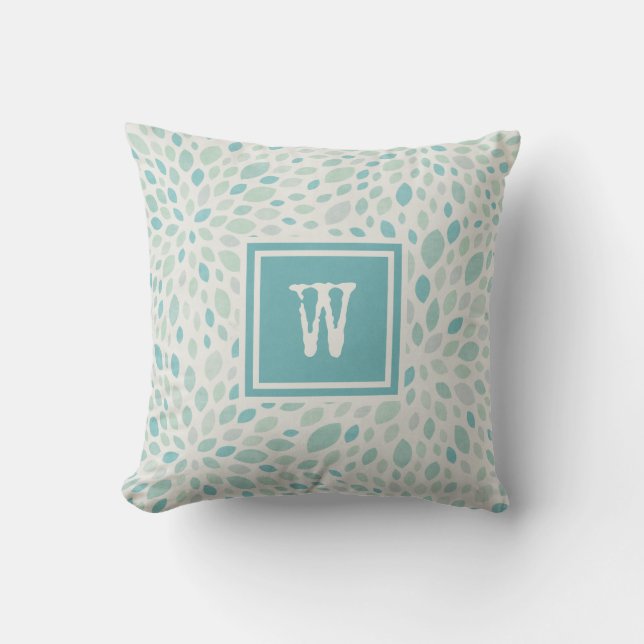 Coussin Monogramme Abstrait Motif Floral bleu rustique (Recto)