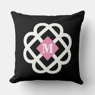 Coussin Monogramme Abstrait noir et blanc moderne