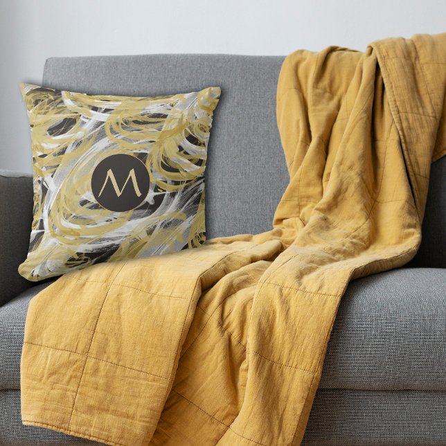 Coussin Monogramme Abstrait noir or (Créateur téléchargé)