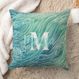 Coussin Monogramme Abstrait Pastel Ocean Waves