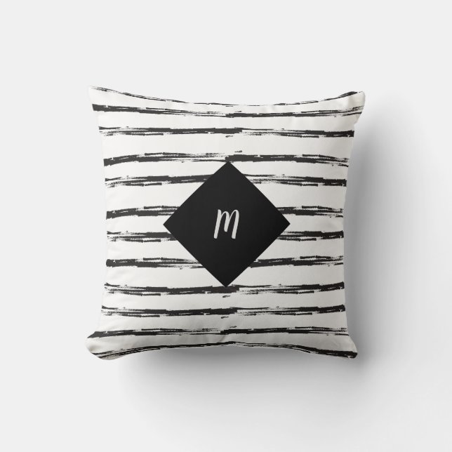 Coussin Monogramme Abstrait Pinceau noir Grunge Grunge ART (Recto)