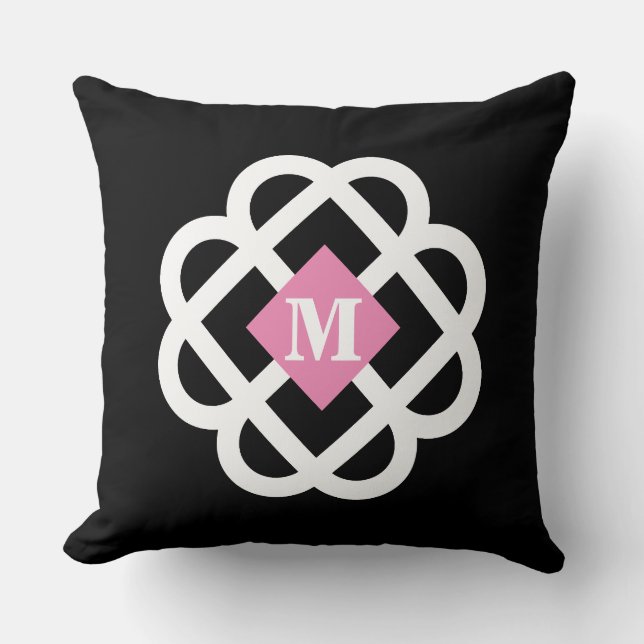Coussin Monogramme Abstrait Rose Moderne (Recto)
