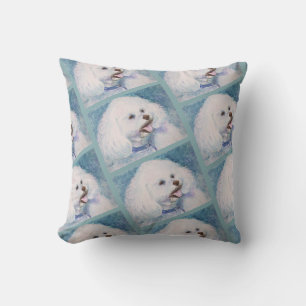 COUSSIN MONOGRAMME AÉROGRAHIE BLANC BICHON FRISE