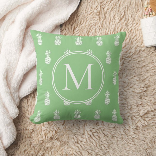 Coussin Monogramme Ananas Blanc et Vert Sauge (Couverture)
