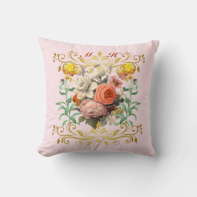Coussin Monogramme Anglais Jardin Vintage Floral (Recto)