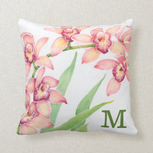 Coussin Monogramme   Aquarelle Fleurs roses