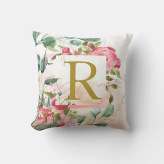 Coussin Monogramme, aquarelle, florale,