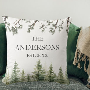 Coussin Monogramme Aquarelle Pins Rustiques et Branches