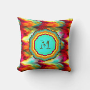 Coussin Monogramme arc-en-ciel funky et vibrant