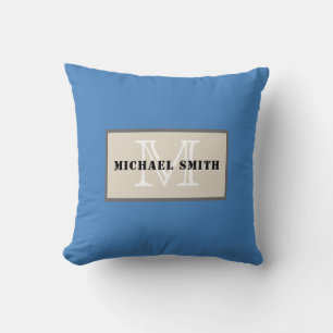 Coussin Monogramme Arrière - plan bleu azur bleu cyan fonc