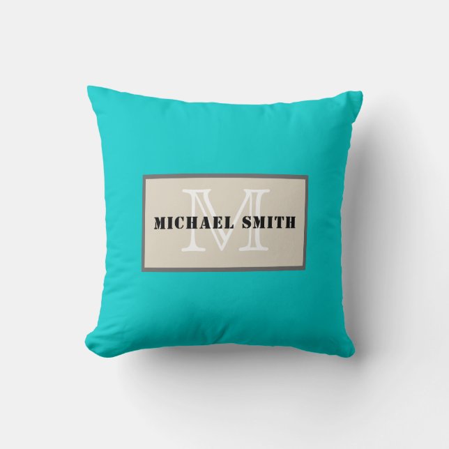 Coussin Monogramme Arrière - plan bleu foncé turquoise (Recto)