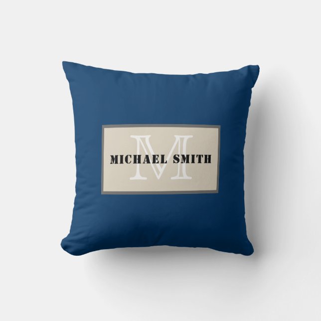 Coussin Monogramme Arrière - plan bleu nuit noire (Recto)