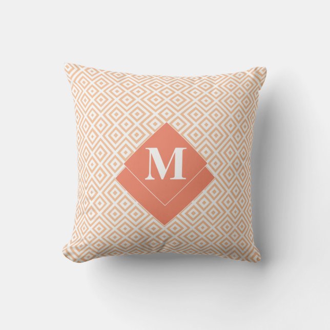 Coussin Monogramme Art Déco Orange Géométrique Motif grec (Recto)