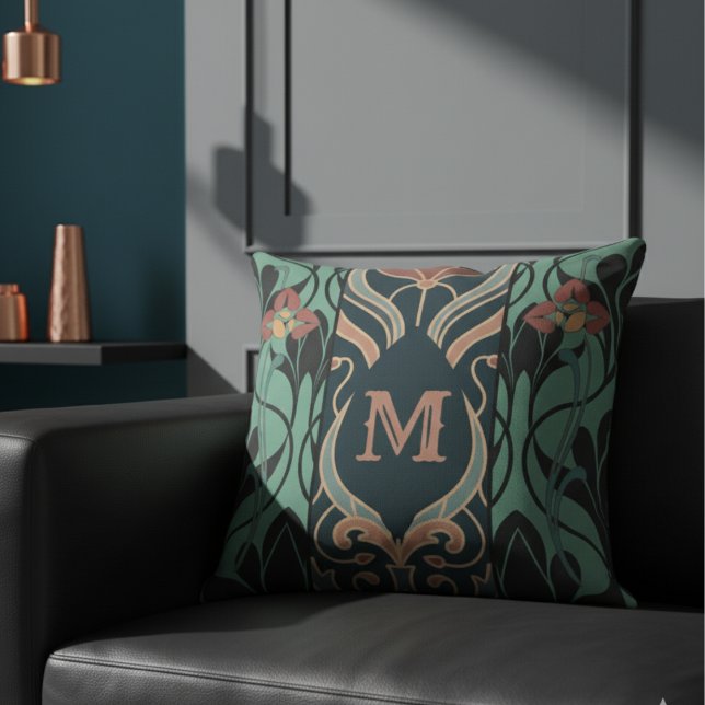 Coussin Monogramme Art nouveau maximaliste gras (Créateur téléchargé)