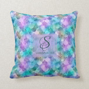 Coussin Monogramme assez vibrant de mélange de sirène de