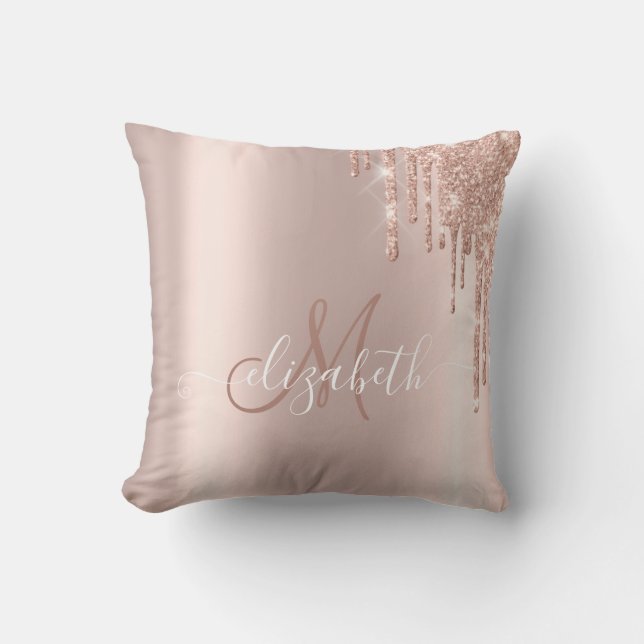 Coussin Monogramme avec Gouttes de Paillettes en Or Rose É (Recto)
