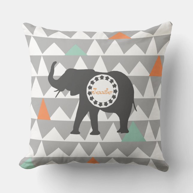 Coussin Monogramme aztèque de motif des Andes d'éléphants (Recto)