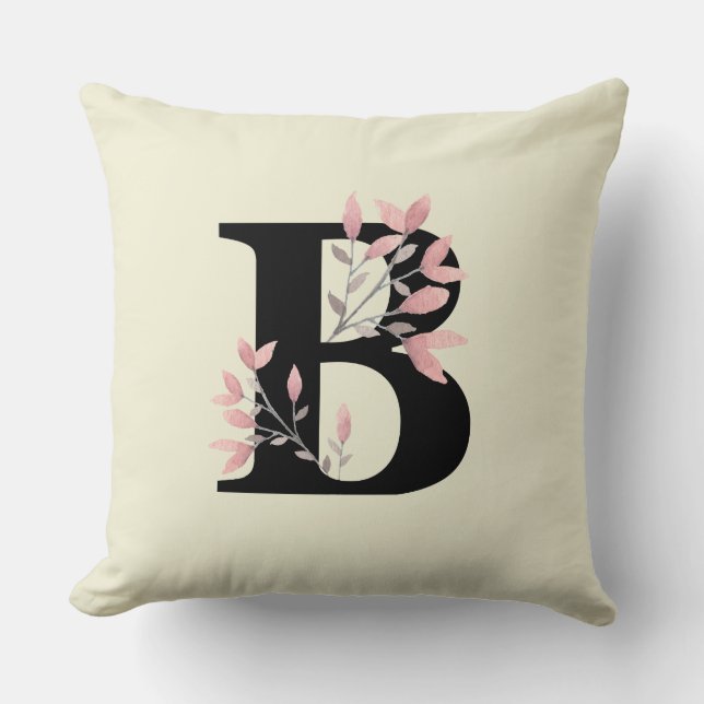 Coussin Monogramme B avec fleurs roses en spray (Recto)