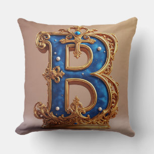 Coussin Monogramme B en lettre royale bleue