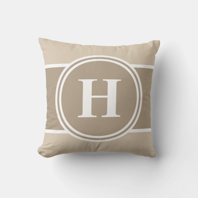 Coussin Monogramme Beige Neutre Personnalisable Écouteur (Recto)
