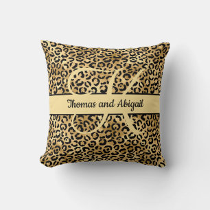 Coussin Monogramme Black Gold Empreinte de léopard Cheetah