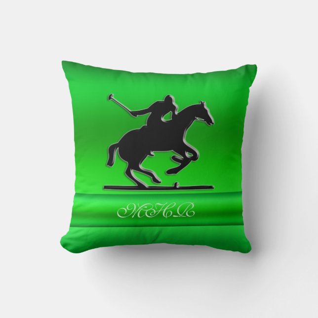 Coussin Monogramme Black Polo Rider sur le look métal vert (Recto)
