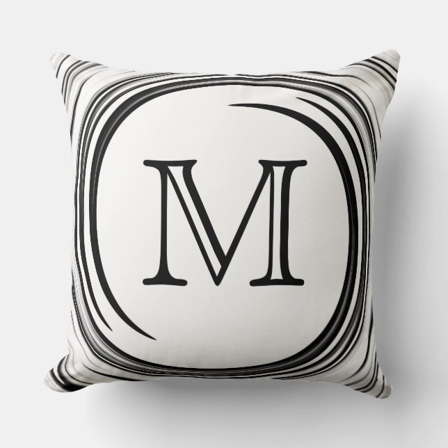 Coussin Monogramme Black Swirl Abstrait (Recto)