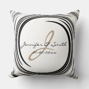 Coussin Monogramme Black Swirl Art Abstrait