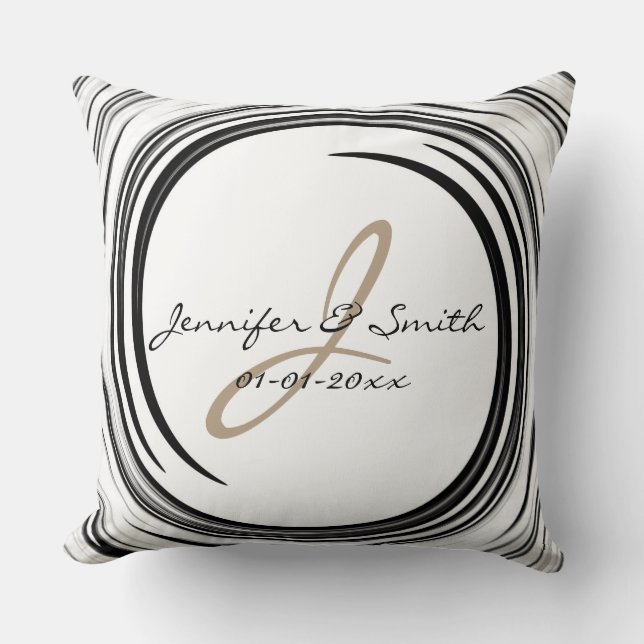 Coussin Monogramme Black Swirl Art Abstrait (Recto)