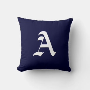 Coussin monogramme blanc A sur bleu marine