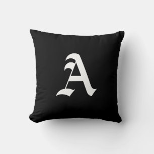 Coussin monogramme blanc A sur noir