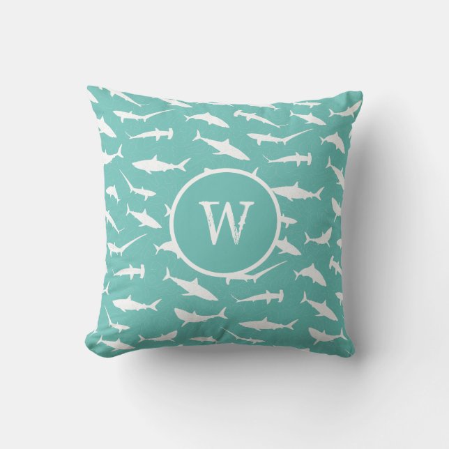 Coussin Monogramme blanc bleu bleu du requin (Recto)