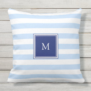 Coussin Monogramme blanc bleu-clair moderne de motif de