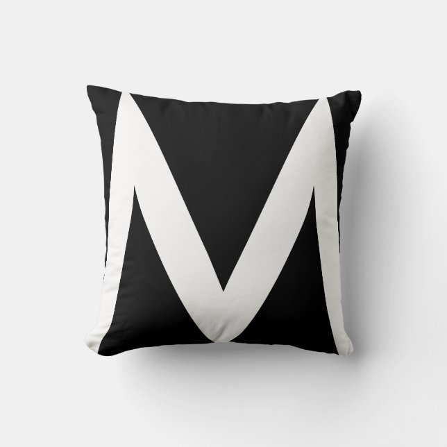 Coussin Monogramme blanc élégant sur noir (Recto)