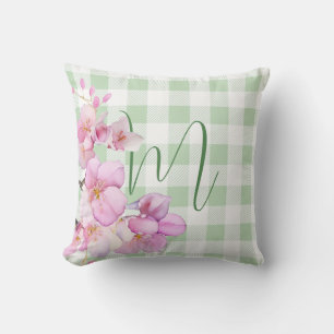 Coussin monogramme blanc en vichy rose classique