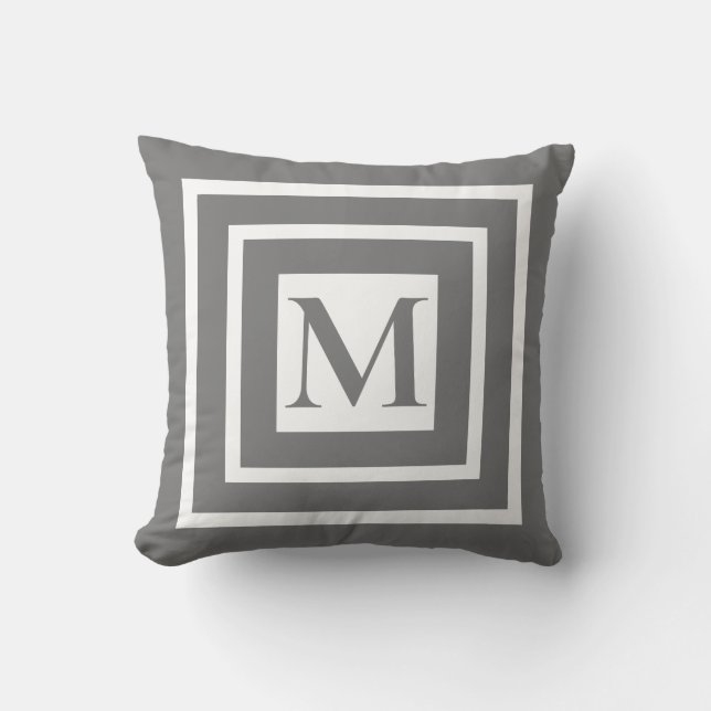 Coussin monogramme blanc encadré gris classique (Recto)