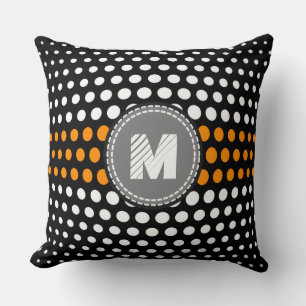 Coussin Monogramme Blanc et orange foncé Pois Motif