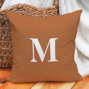 Coussin Monogramme blanc orange brûlé initial