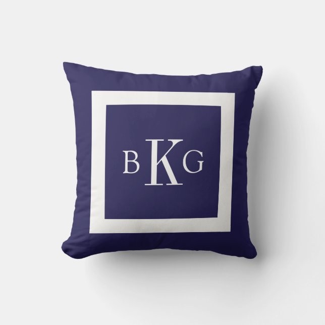 Coussin Monogramme bleu blanc de la marine (Recto)
