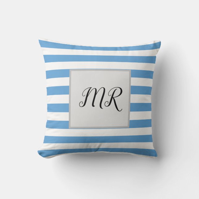 Coussin Monogramme Bleu Blanc Et Bleu Clair (Recto)