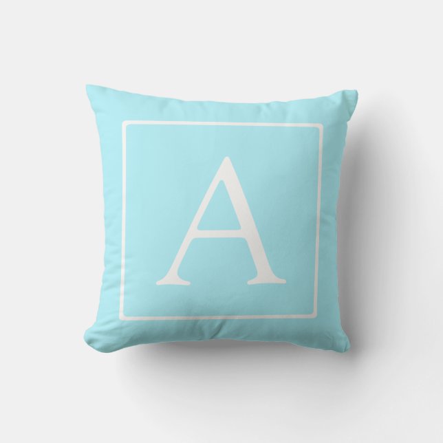 Coussin Monogramme bleu ciel simple (Recto)