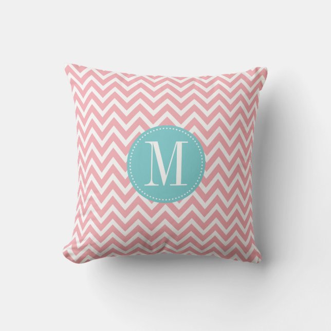 Coussin Monogramme bleu-clair et rose de coutume de (Recto)