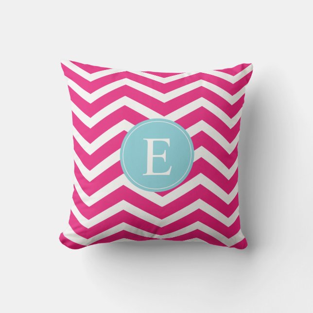 Coussin Monogramme bleu clair rose blanc Chevron (Recto)